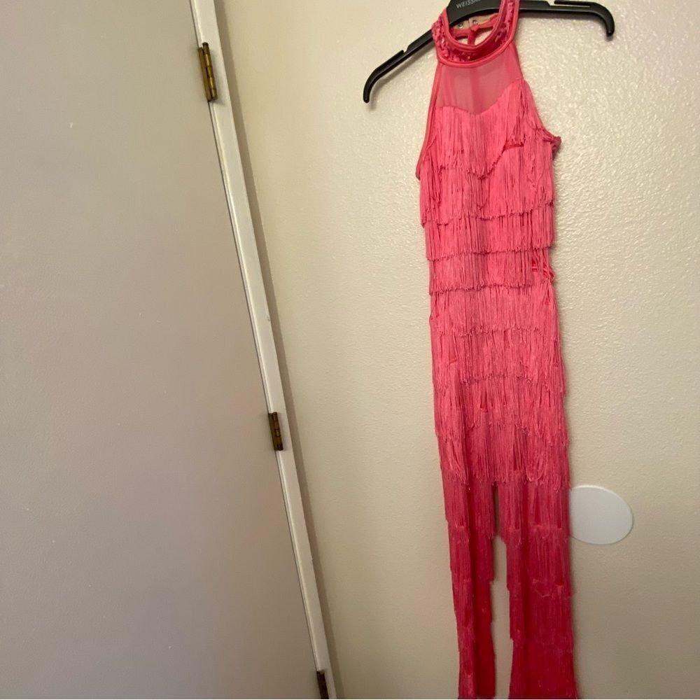 Weissman dance costume pink fringe pant suit Nobody Supposed To Be Here 14586 LC - Picture 2 of 13